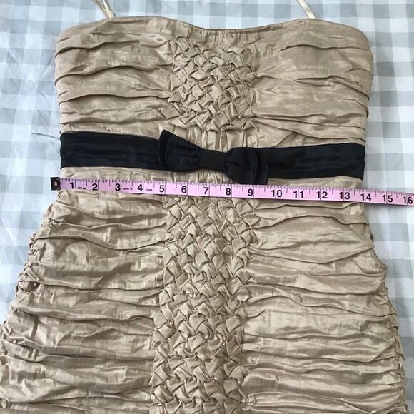 BCBGMAXAZRIA Strapless Dress Size 10 Gold Jewels Ribbon Cocktail Dress special - Picture 11 of 14